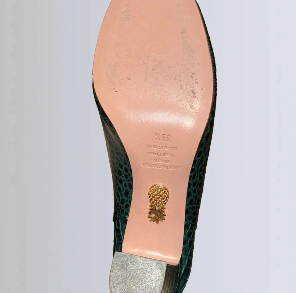 Botas Aquazzura Brera de cuero verde cocodrilo en relieve para mujer 7,5 Foto 4 de 4