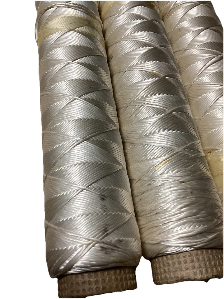 Vintage 9” Industrial Spool Polyester Satin Shiny Heavy Duty Thread Lot 4 -Cream - Image 4 of 4