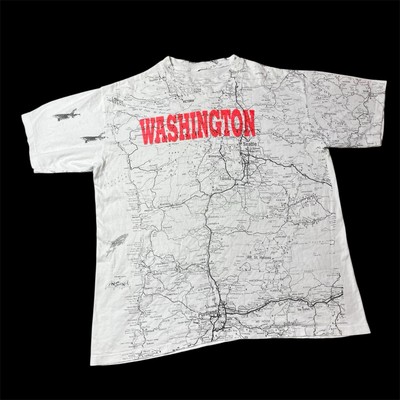 Vintage 90s AOP Washington State Road Map Insana Tees T Shirt