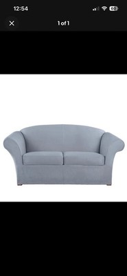 SureFit Ultimate Stretch Suede 3 Piece Box Loveseat Slipcover in Pacific Blue