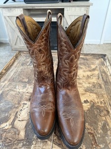 Dan Post Brown Leather Western Cowboy Boots with Stitched Design