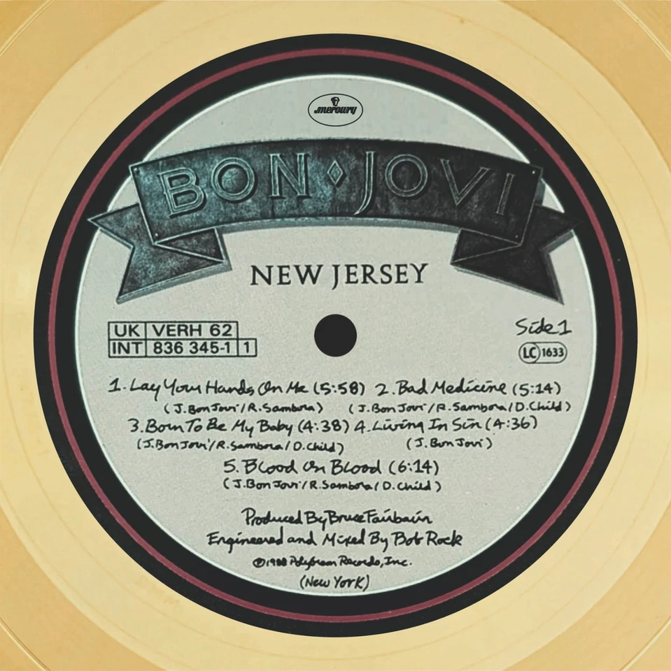 Bon Jovi - New Jersey / LP Gold 12" / Souvenir in black fram / Rock Memorabilia - Image 2 of 4
