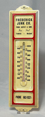 Vtg Frederick Junk Co. Thermometer Tin Sign Frank Gastley & Sons Advertising