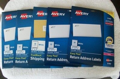 Lot Of 4  ''Avery 5195 Return Address Labels 1500 White + Shipping Labels BONUS