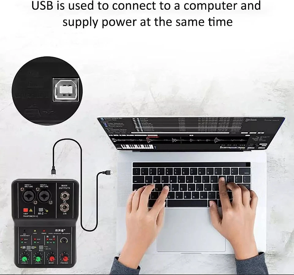 USB Audio Interface for PC Mac Live Guitar Recording Singing Mini Sound Card Q12 - Image 4 of 4