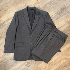 Jos. A. Bank Charcoal Gray Windowpane Two-Piece Suit Set 42R 35R Office Business