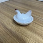 Vintage Small Westmoreland 2.5” Milk Glass Hen On Nest  Painted Comb