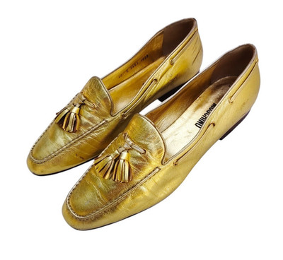 Moschino Gold Tassel Loafers EU 40 Leather Slip On Made Italy Women