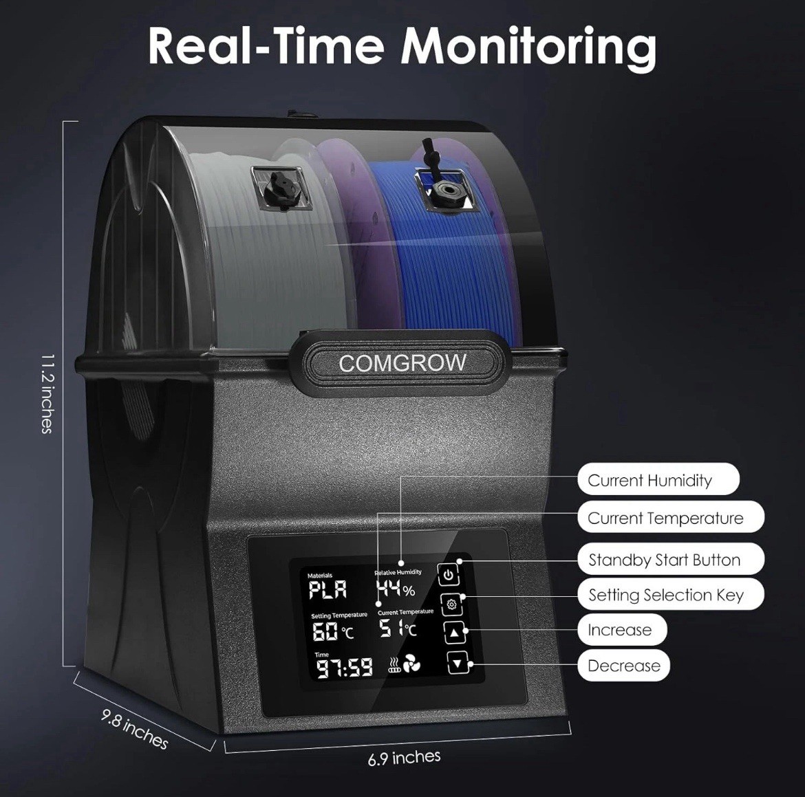 Comgrow Filament Dryer Box SH02 Filament Dehydrator PTC Fast Heater and Touch Sc