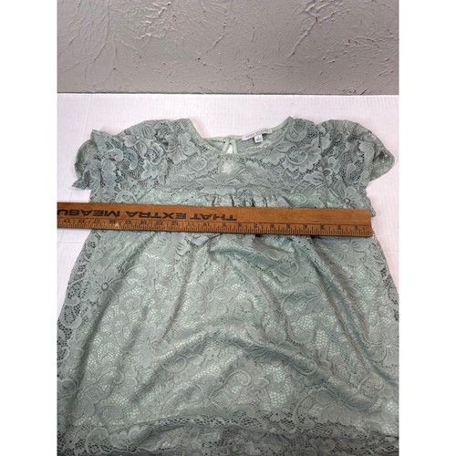 Green Envelope Blouse Womens Green Lace Button Short Sleeve Round Neck Small - Picture 5 of 5