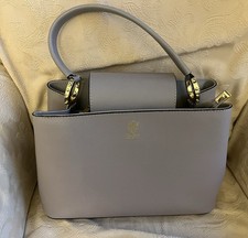 Borse In Pelle Charcoal Grey Genuine Leather Handbag Interior Zip Pocket Unused