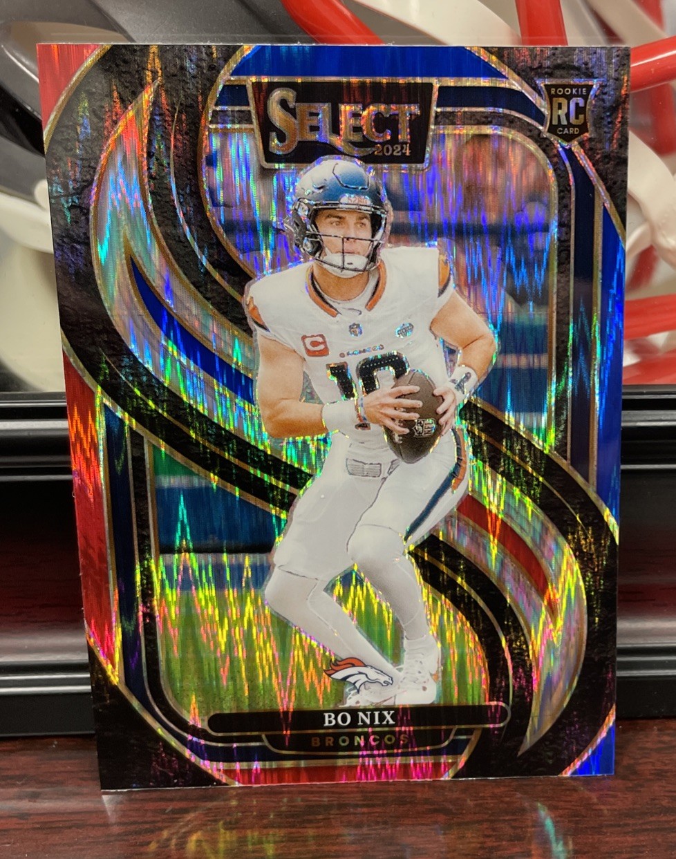 2024 Panini Select Premier Level Bo Nix Red & Blue Shock Prizm Rookie