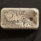 rare Vintage 3 Oz 999 FINE SILVER Bar Poured Unmarked (comstock?)