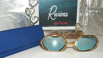 RARE VTG 60 s RIVIERA EXCLUSIVE ALUMINUM GOLD HEXAGON SUNGLASSES BOX 14 TF RB