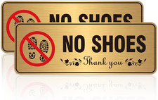 2PCS Please Remove Your Shoes Sign, Self-Adhesive Brushed Gold No Shoes Sticker