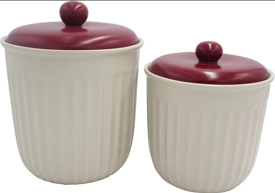 Ravenna Home Classic Stoneware 2-Piece Canister Set - Color - (RED)
