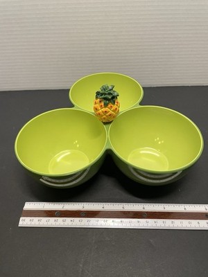 Pineapple 3 Section Candy/Nut Serving Dishes Green luau, tiki