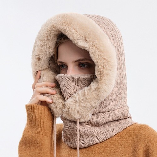 Damen Frauen Strickmütze Hut Flaum Baumwoll Grau Schwarz Herbst Winter Warm - Picture 11 of 26