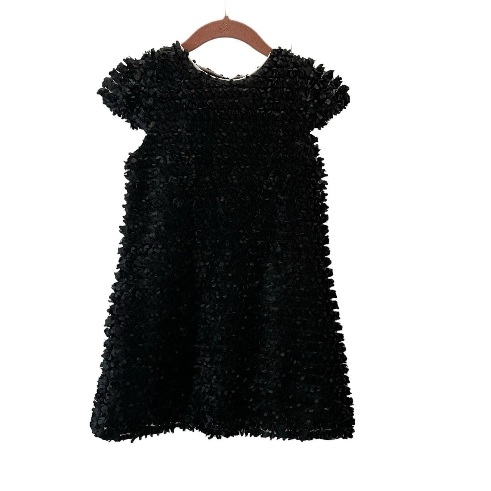 David Charles Black Popcorn Crinkle Ruffle Girls Dress White Back Bow Size 5YRS
