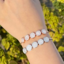 Adjustable Cubic Zirconia CZ Round Tennis Charm Chain Bracelet for Women Brides