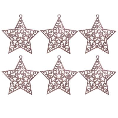 Glitzer Christbaumschmuck 6er Set Sterne - Rosegold