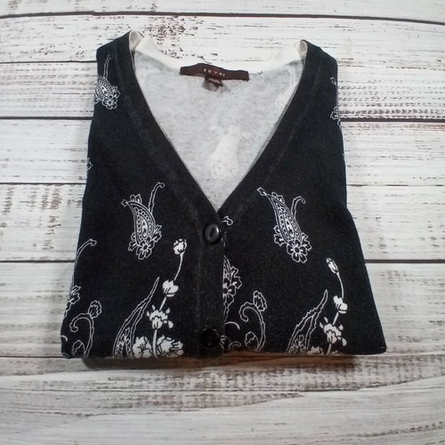 Fever Sweater Womens M Cardigan Black White Paisley Floral Retro Preppy Boho - Picture 7 of 8