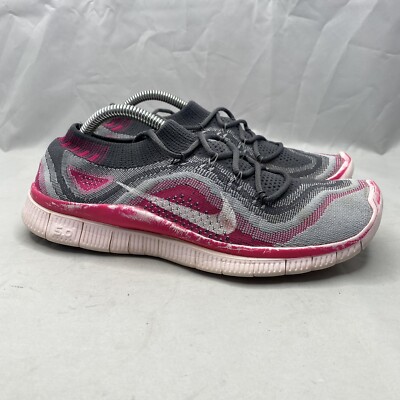 Nike Free Flyknit Running Shoes Pink Gray White Women's Size