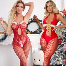 Xmas Body Stocking Sexy Lingerie Underwear Fishnet Bodysuit Babydoll Nightwear