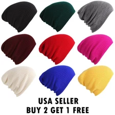 Men Women Beanie Winter Plain Knit Hat Baggy Cap Cuff Slouchy Skull Hats Ski