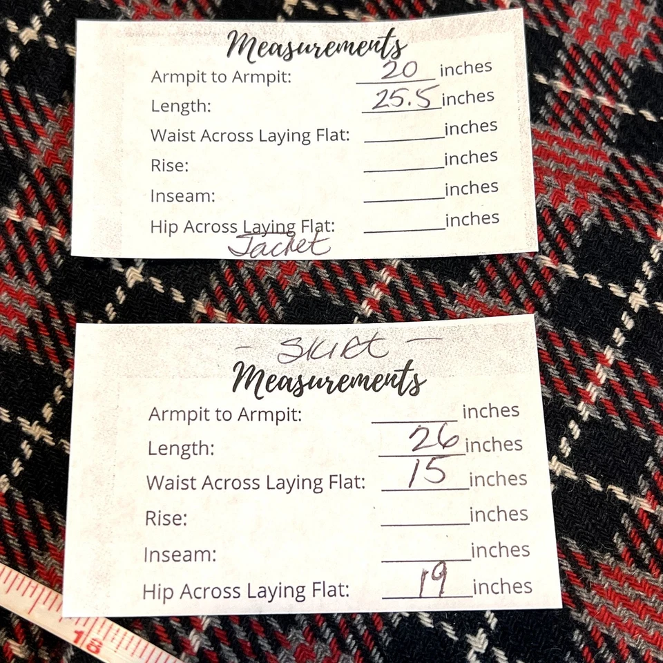 复古 Haberdashery 格子女式西装红色 12P 羊毛混纺 Academia 格纹格子  — 第 4/4 张图片