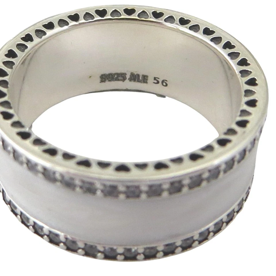 Pandora Hearts of Pandora Size 8 Cream/Silver .925 Enamel CZ Ring 191024EN23 - Image 3 of 3