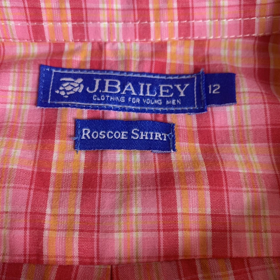 Camisa J. Bailey Roscoe Abotonada Niños Cuadros Algodón Rojo Rosa Blanco Talla 12 Foto 3 de 4