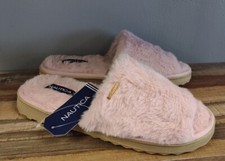Nautica Faux Fur Slippers Woman's Size 7/8 Soft Comfortable Pink Slip On Shoes