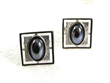 Vintage Silvertone & Hematite Cufflinks By ANSON 73117