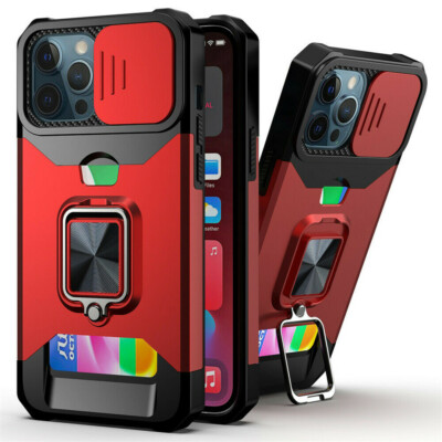 Wallet Phone Case with Slide Camera Cover Hard Shell For iPhone 13 12 11 Pro Max