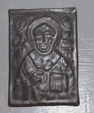 Ancienne Icone de Voyage ou Médaillon Orthodoxe en Céramique Peint