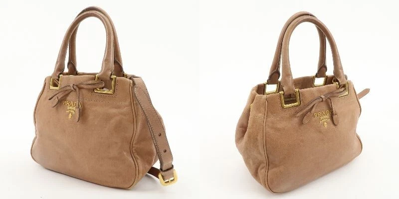 PRADA Ribbon 2Way Hand Bag Shoulder Bag Beige Leather BN2245 Auth Used - Image 3 of 4