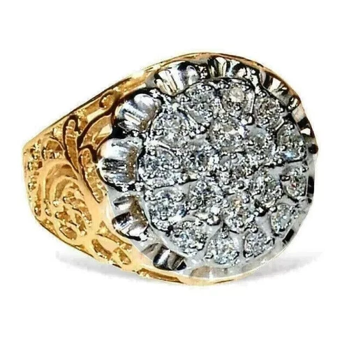 2Ct Round Lab Created Diamond Men's Cluster Ring 14K Yellow Gold Silver Plated