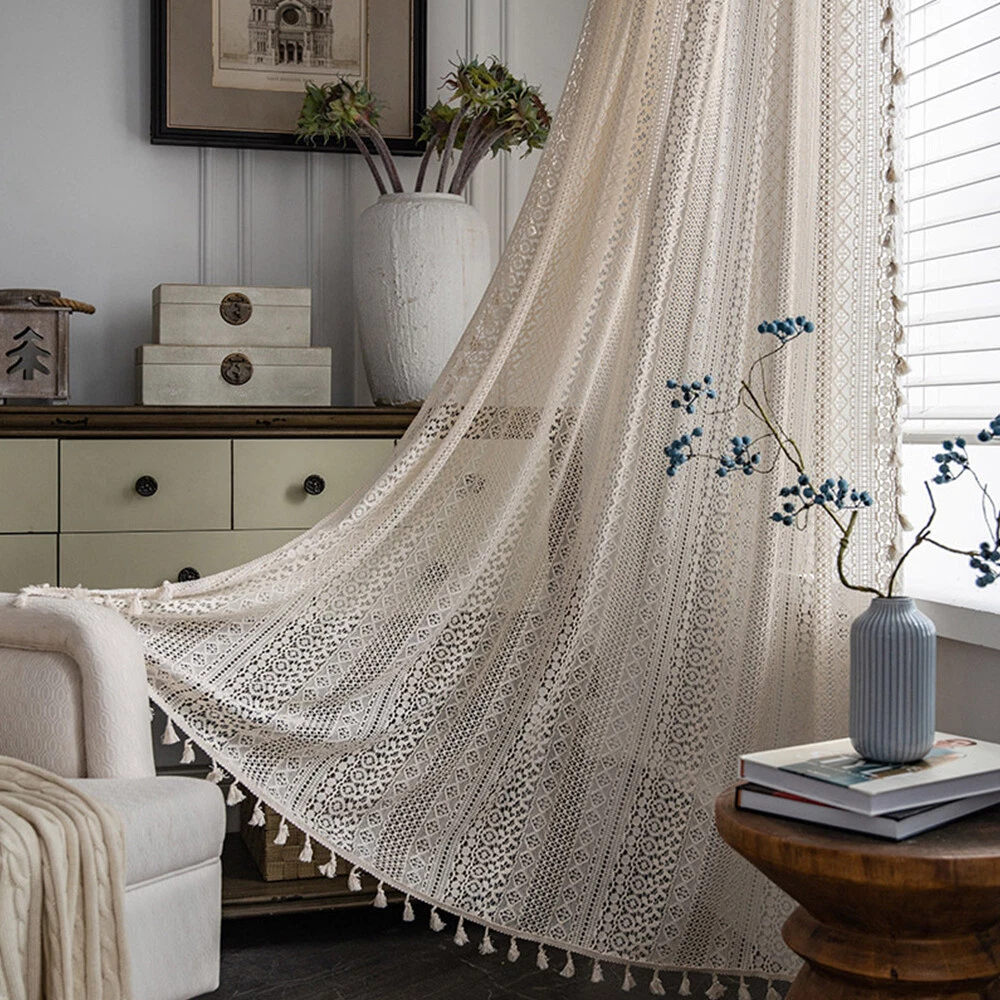 Boho Tassel Crochet Curtains Vintage Rod Pocket Window Panel Home Room Decor #
Opens in a new window