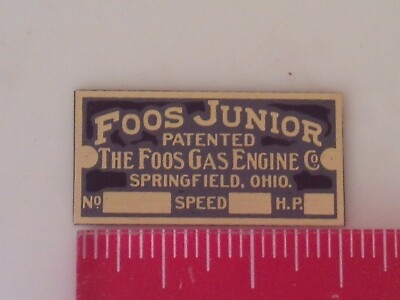 1/2 scale Foos Junior Engine Brass Name Plate tag Nameplate