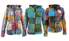 Multicoloured Pixie Elf Hoodie Razor Cut Ribs Symbols Ladies Cotton Jacket Coat