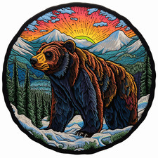 Brown Bear Applique Patch - Nature Mountain Forest River Wild Animal Badge