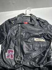 Black Faux Leather Moto Jacket Womens Sz S Studded Tiger Head Ci Sono