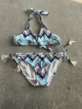 Snapper Rock UPF50 Girls Two Piece Swimsuit Size 8 New Blue Aqua White Lavender