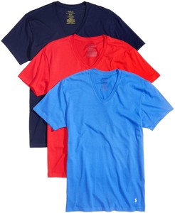 Polo Ralph Lauren Men S Blue Red Navy Classic Fit V Neck T Shirt 3