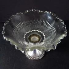 Antique Victorian Glass Candy or Compote Dish with Weighted Sterling Silver Base