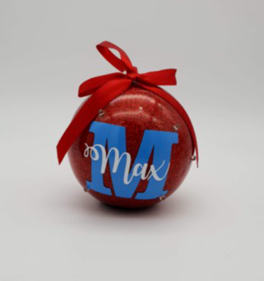 Personalized Pink Glitter Christmas Bauble With Flashing LED Lights | 8cm Decoration Customizable