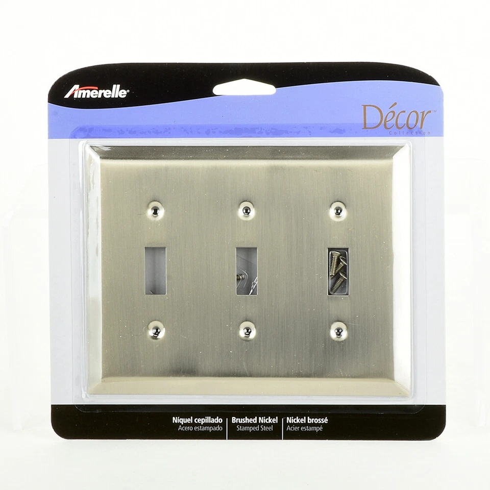 Lote de 3 cubiertas de placa de pared de interruptor de salida de palanca triple Century acero níquel cepillado Foto 4 de 4