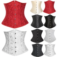 Women's 24 Steel Boned Satin Underbust Corsets Bustier Waist Cincher Trainer US