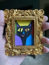 3/3,5 Black Cat ,cubism, Abstract, Original painting framed,funny,miniature